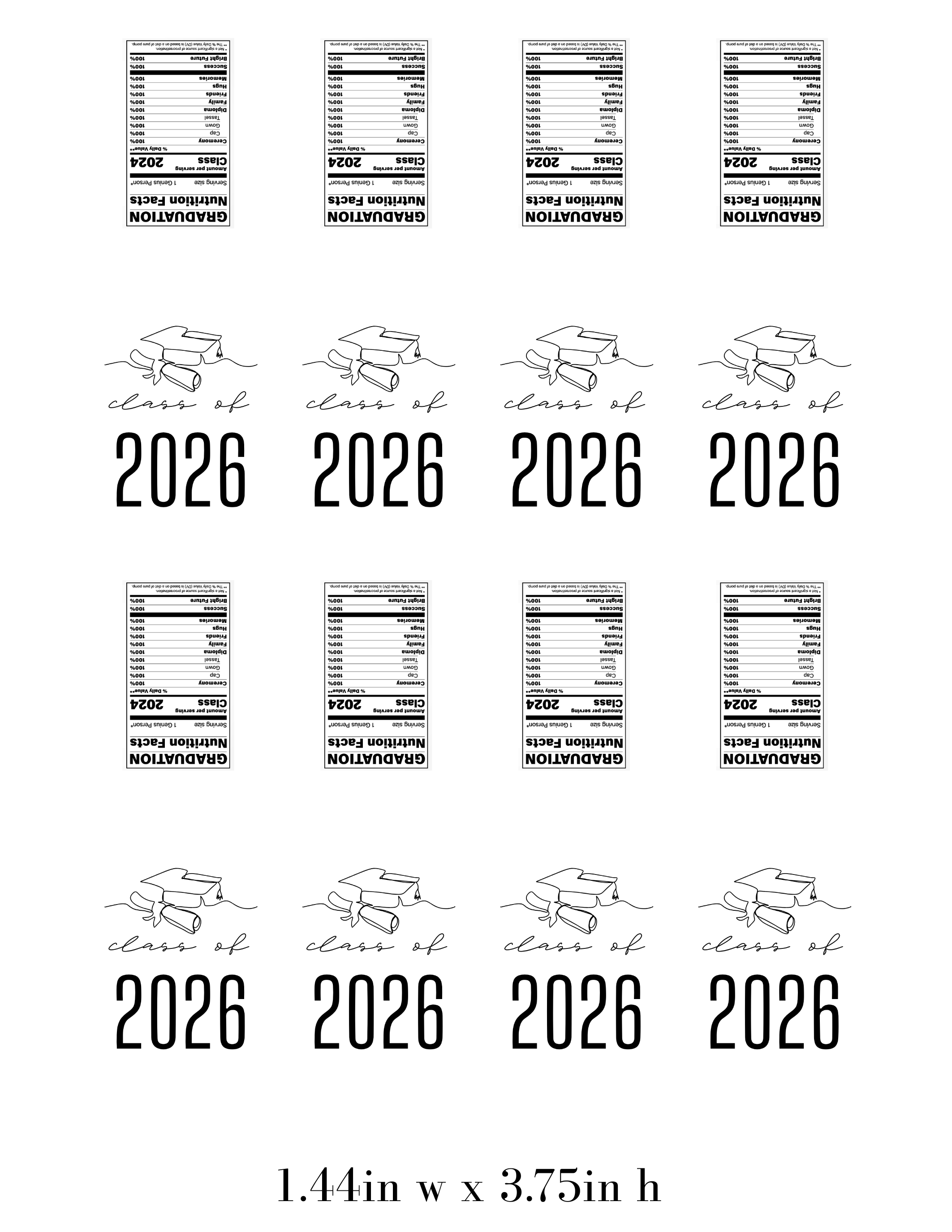 Class Of 2026 Graduation Mint Labels | Personalized Party Favors | Graduation Nutrition Facts | Mint Candy Labels | Set of 30