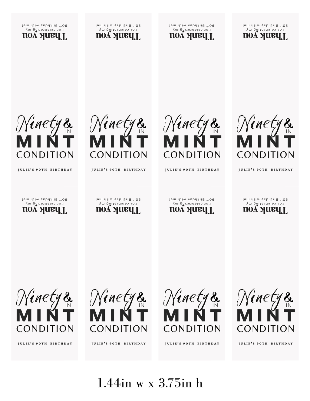 Ninety And In Mint Condition Birthday Mint Candy Labels | 90th Birthday favors | Celebration Keepsake Labels| Set of 30