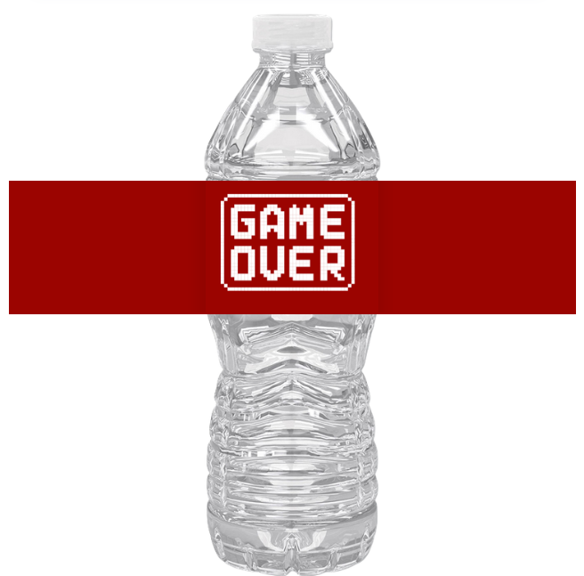 Game Over Gamer Water Bottle Labels | Set Of 12 | Gaming Theme Drink Wraps | Birthday Favors