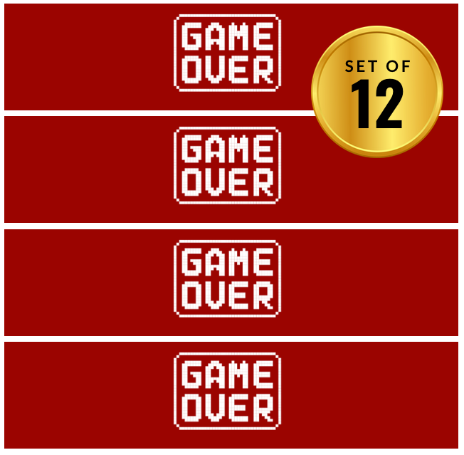 Game Over Gamer Water Bottle Labels | Set Of 12 | Gaming Theme Drink Wraps | Birthday Favors