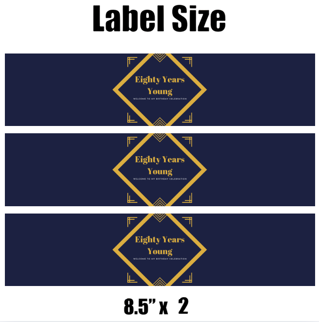 Eighty Years Young Water bottle Labels| Elegant| Set of 12| Milestone Drink Wraps