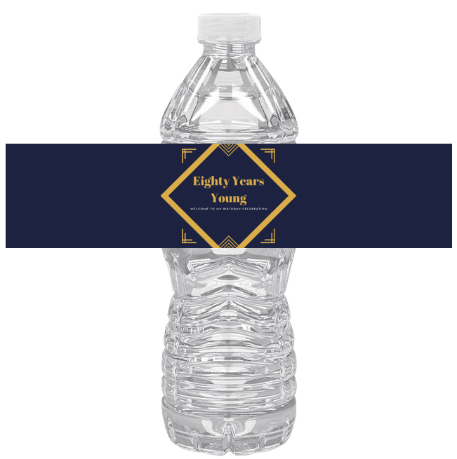 Eighty Years Young Water bottle Labels| Elegant| Set of 12| Milestone Drink Wraps