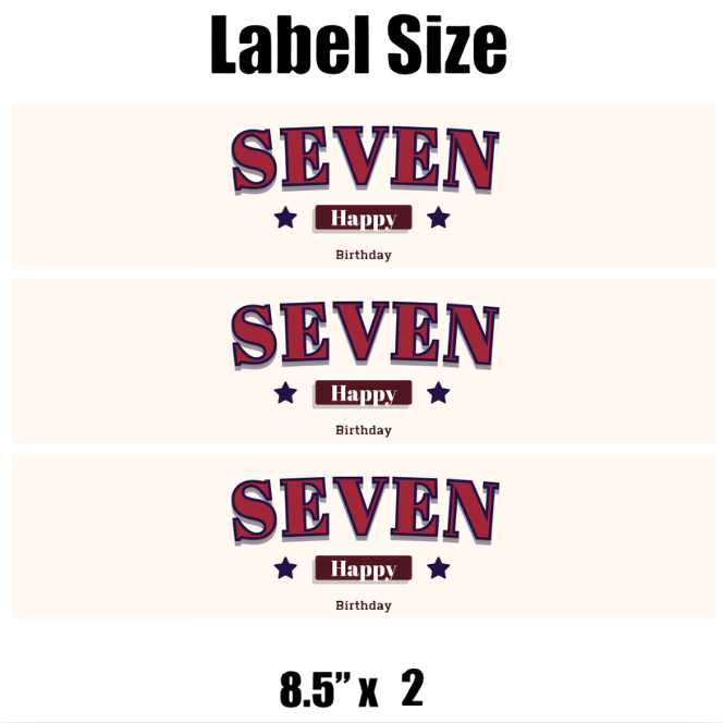 Seven Birthday Party Water Bottle Labels | Set Of 12 | Fun Drink Wraps| 7th Birthday Milestone Party Favors