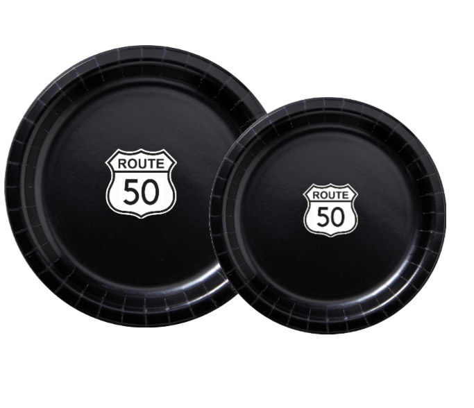 Route 50 Paper Party Plates Set | 50th Birthday Party Decor |Vintage Road Theme | Complete 60pc Party Bundle