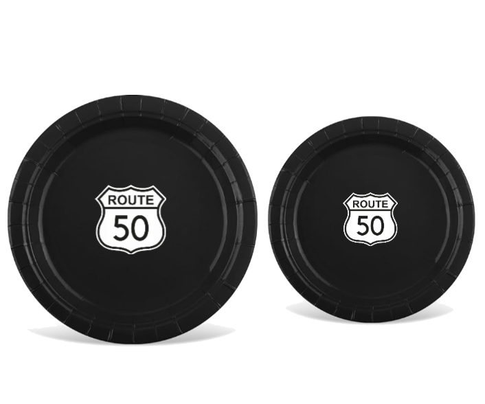Route 50 Paper Party Plates Set | 50th Birthday Party Decor |Vintage Road Theme | Complete 60pc Party Bundle
