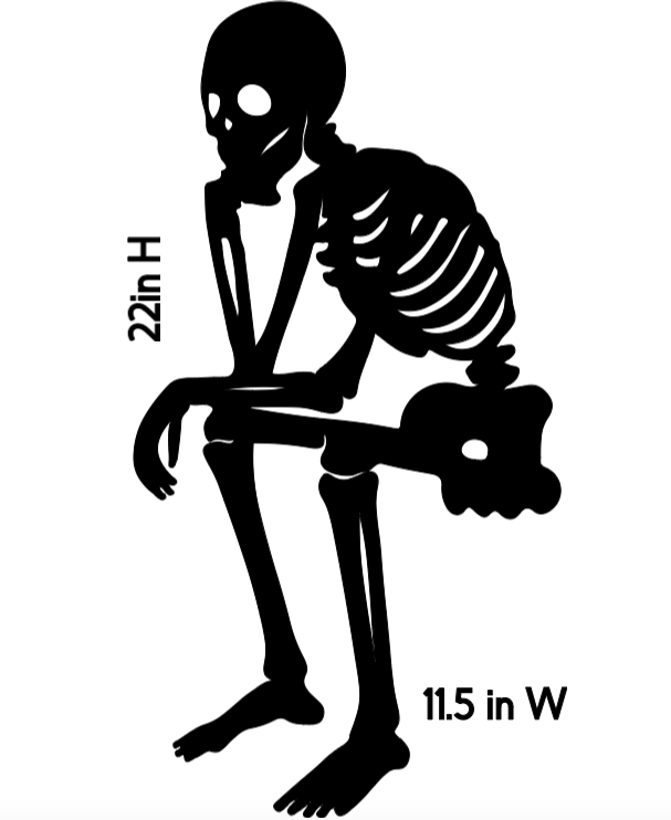 Spooky Sitting Skeleton | Halloween Window Cling | Large Silhouette Decal | Static Window Decor | Indoor Halloween Display