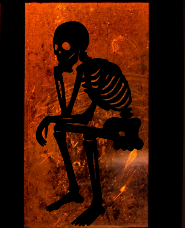 Spooky Sitting Skeleton | Halloween Window Cling | Large Silhouette Decal | Static Window Decor | Indoor Halloween Display