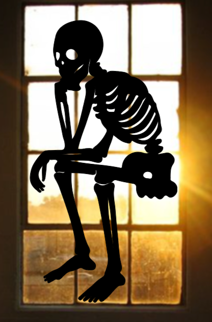 Spooky Sitting Skeleton | Halloween Window Cling | Large Silhouette Decal | Static Window Decor | Indoor Halloween Display