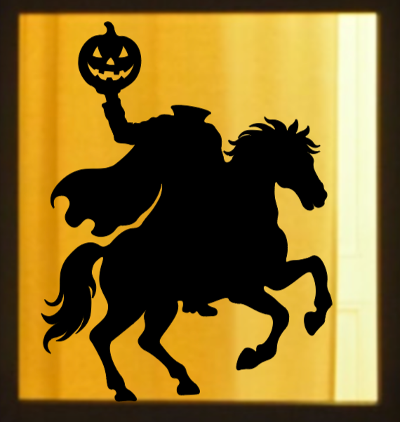Spooky Headless Horseman | Halloween Window Cling | Large Silhouette Decal | Static Window Decor | Indoor Halloween Display