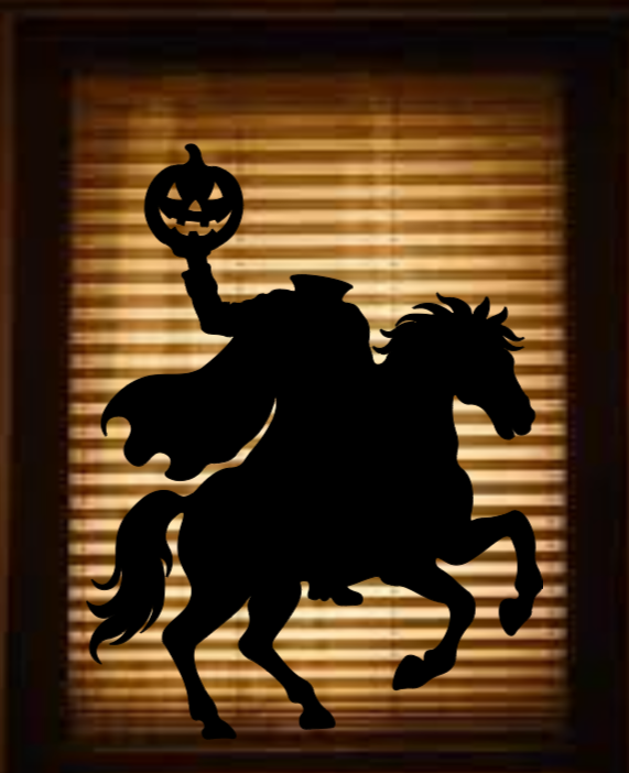 Spooky Headless Horseman | Halloween Window Cling | Large Silhouette Decal | Static Window Decor | Indoor Halloween Display