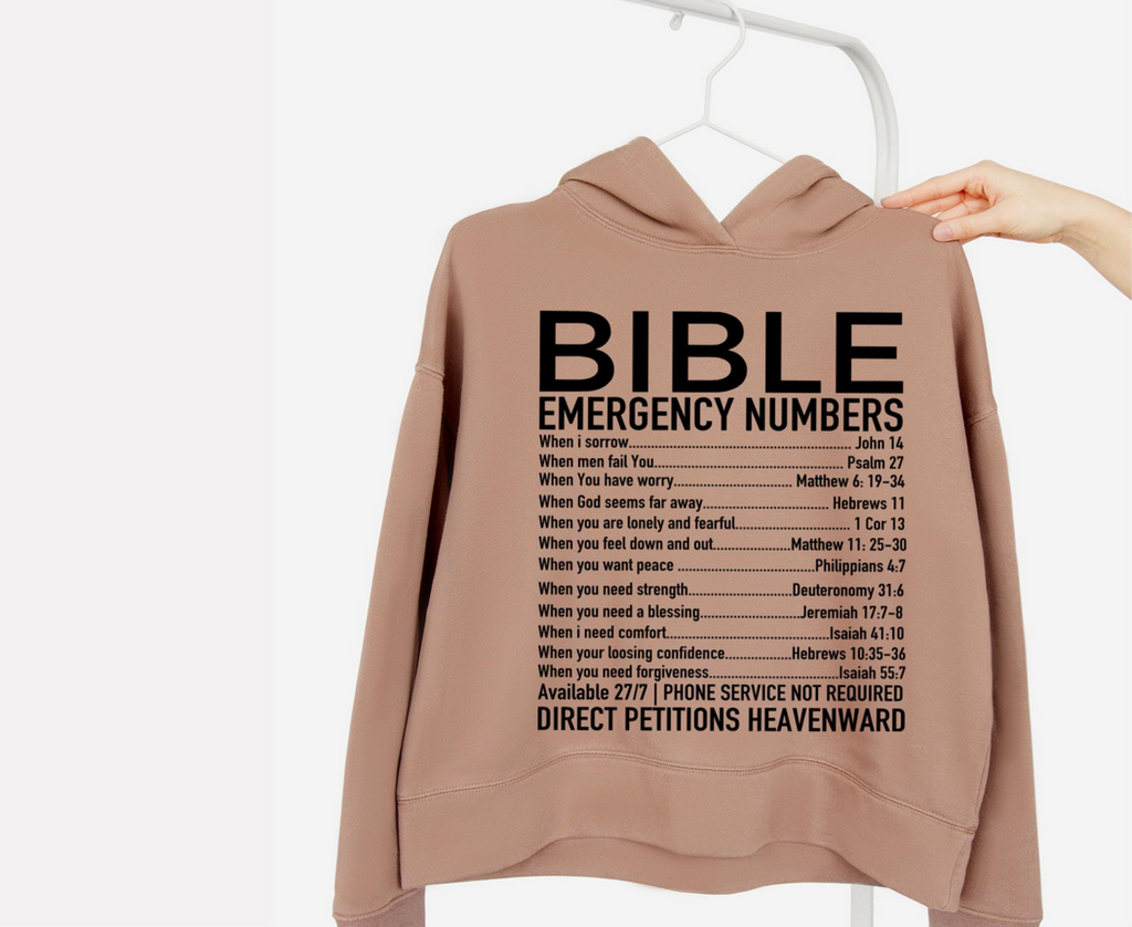 Bible Emergency Numbers Heat Transfer Iron On Vinyl decal | 11.5x13 Faith Decal | Scripture Apparel |Direct Petitions Heavenwards