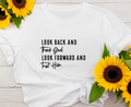 Look Back Thank God Vinyl | Faith-Based Iron-On Decal | Custom Hoodie Shirt Graphic | Durable Heat Transfer Design |  7.8in x 5in