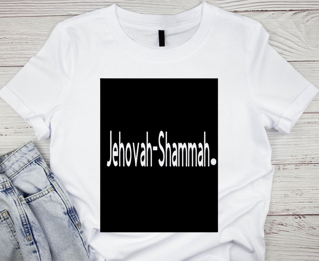 Jehovah Shammah Iron Decal | Custom Fabric Vinyl Sticker | T-Shirt Hoodie HTV| Durable Heat Transfer Graphic | 8.7in x 11.4in