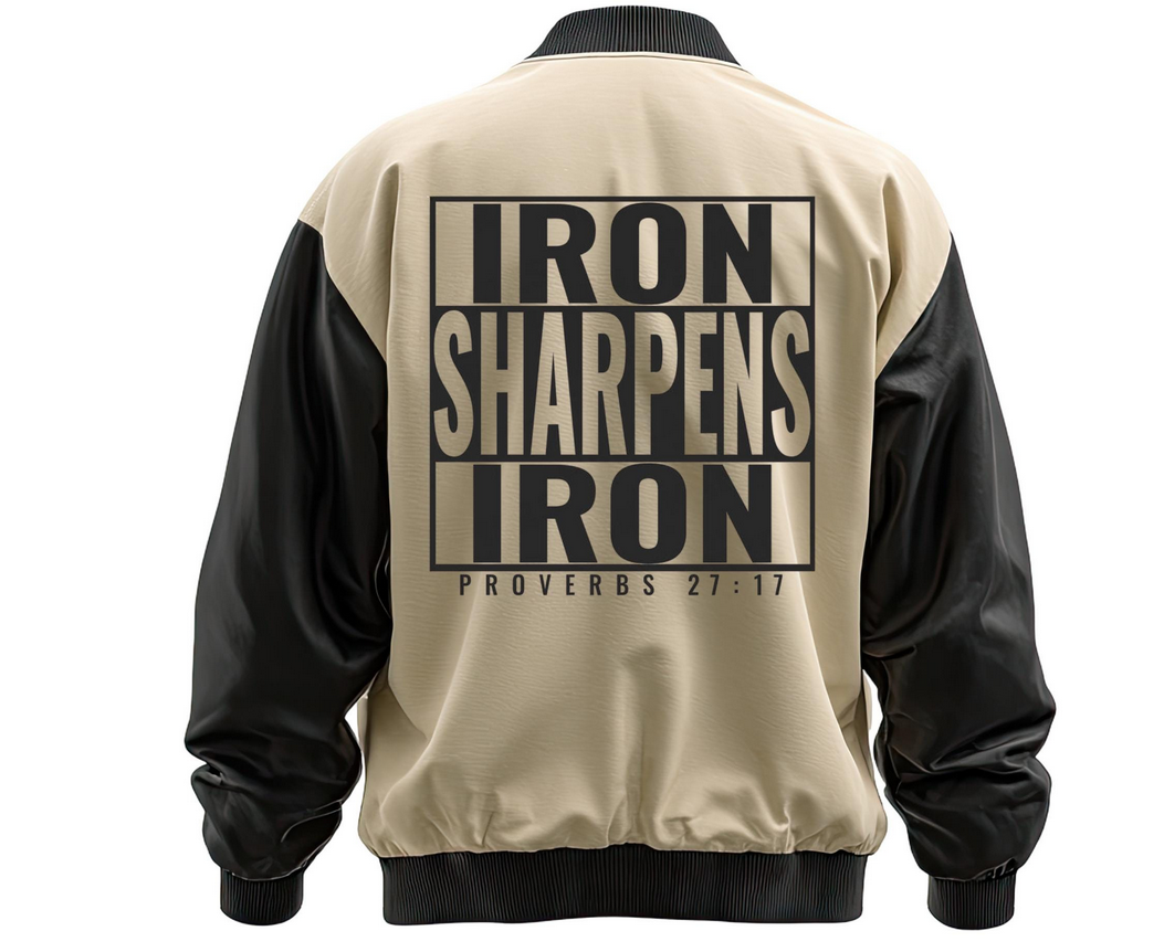 Iron Sharpens Iron Proverbs 27:17 Custom Iron On Vinyl Decal | Faith Based Heat Transfer Decal| Large|Black
