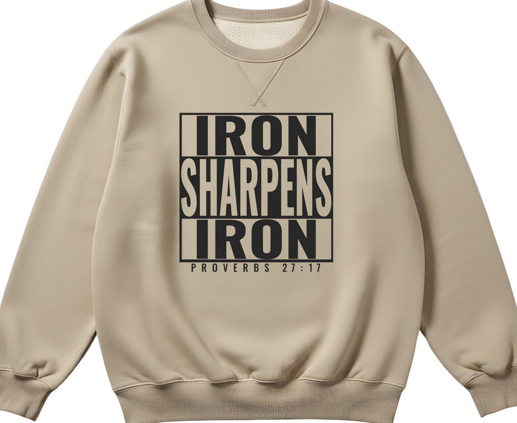 Iron Sharpens Iron Proverbs 27:17 Custom Iron On Vinyl Decal | Faith Based Heat Transfer Decal| Large|Black