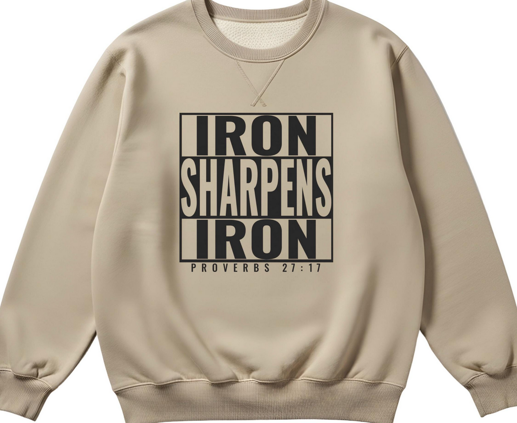 Iron Sharpens Iron Proverbs 27:17 Custom Iron On Vinyl Decal | Faith Based Heat Transfer Decal| Large|Black