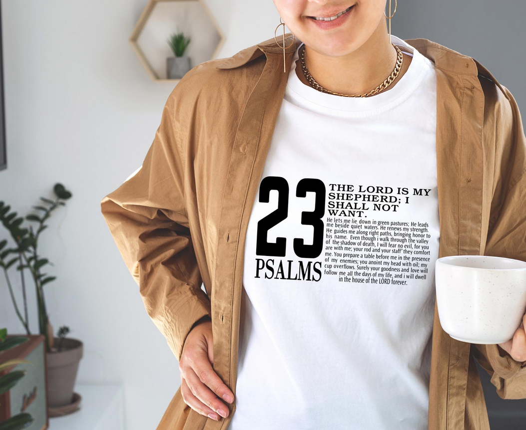 Psalm 23 Bible Verse Iron On Vinyl Decal | 17x10 Heat Transfer Decal | Faith Based Apparel | Heat Press Ready