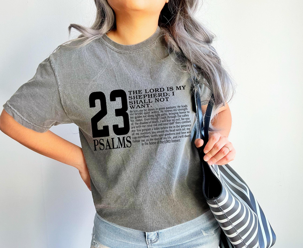 Psalm 23 Bible Verse Iron On Vinyl Decal | 17x10 Heat Transfer Decal | Faith Based Apparel | Heat Press Ready