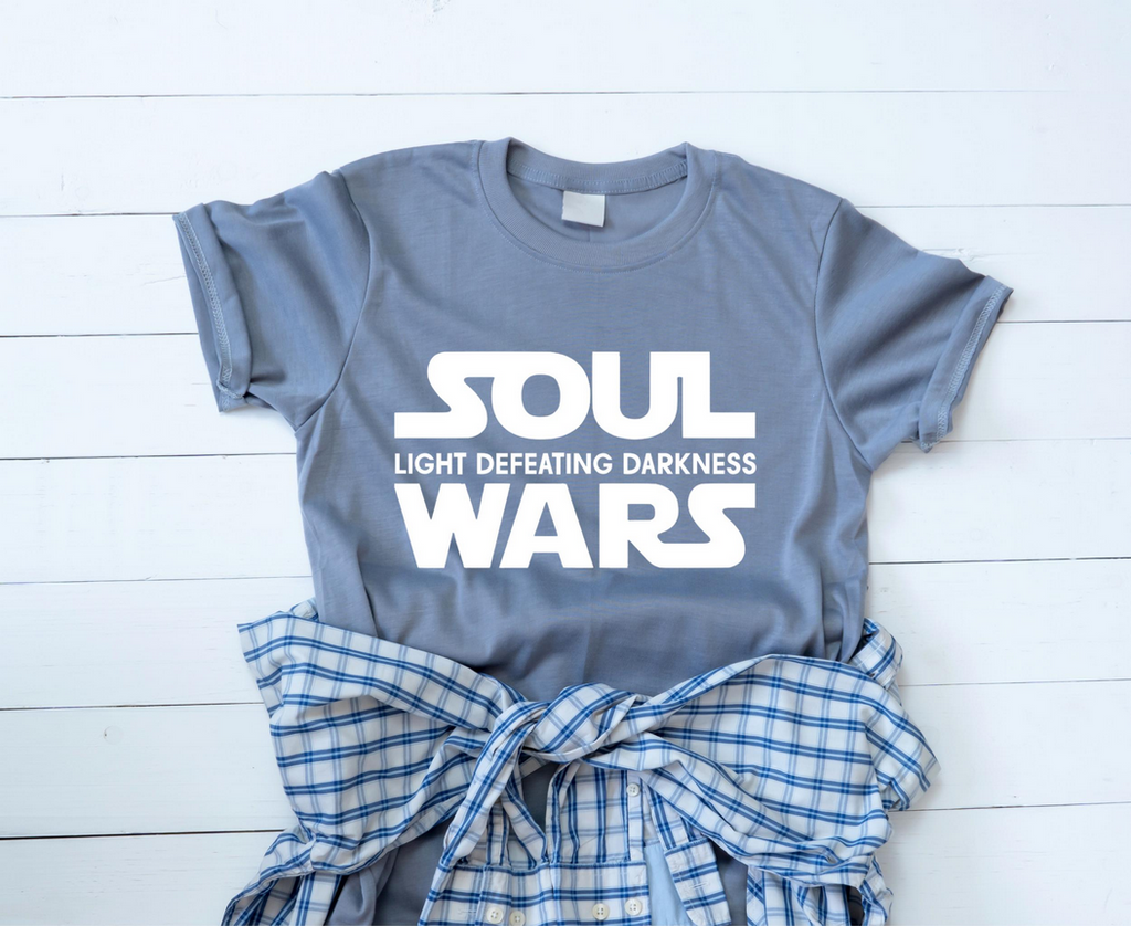 Soul Wars Iron On Vinyl Decal | Light Defeats Darkness HTV Design | Faith Inspired Iron Vinyl for Shirts
