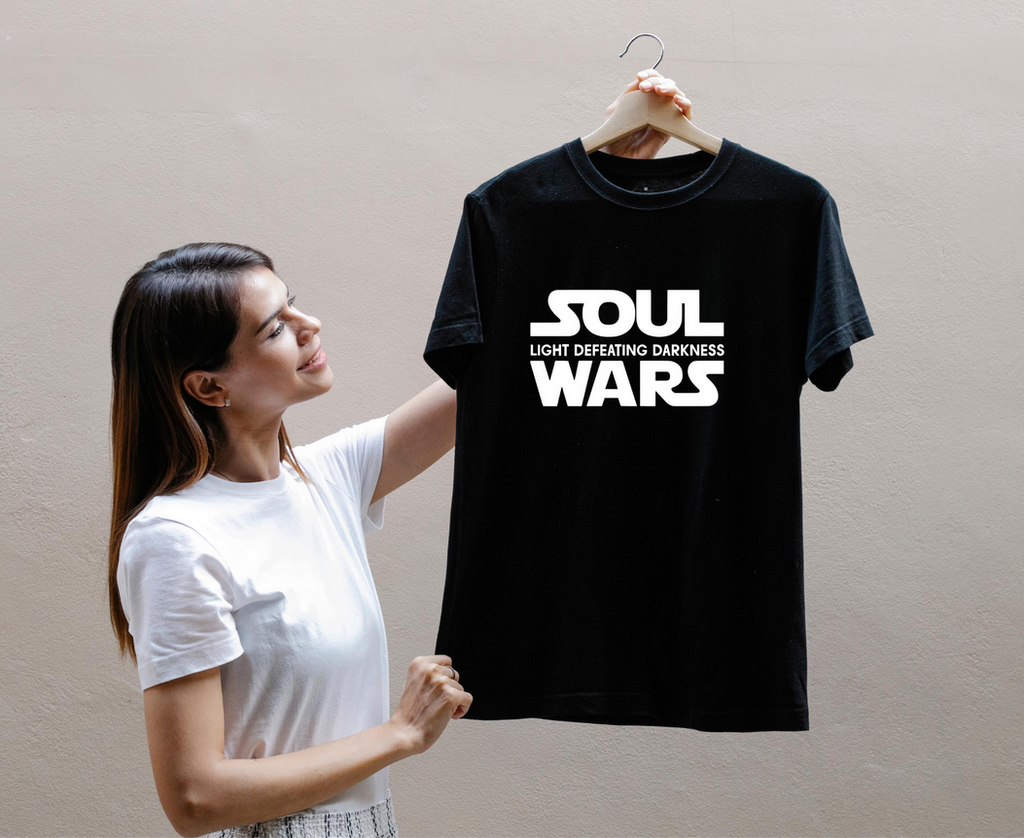Soul Wars Iron On Vinyl Decal | Light Defeats Darkness HTV Design | Faith Inspired Iron Vinyl for Shirts