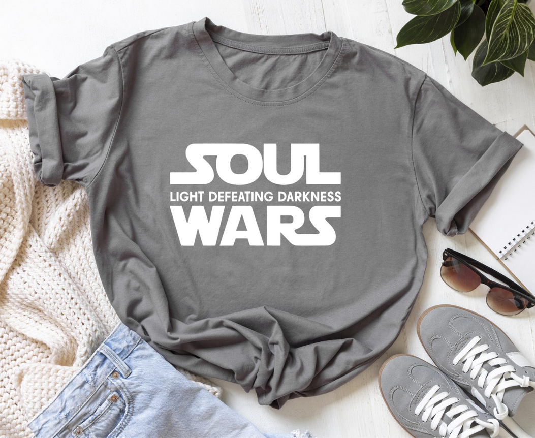 Soul Wars Iron On Vinyl Decal | Light Defeats Darkness HTV Design | Faith Inspired Iron Vinyl for Shirts