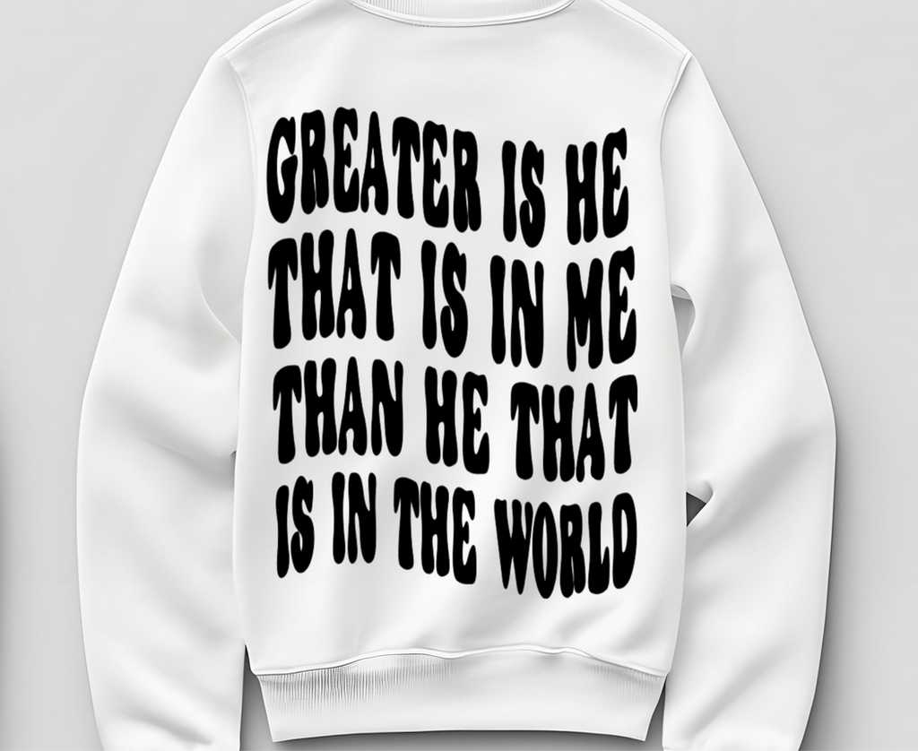 Greater Is He Iron Vinyl Decal | Custom Scripture HTV for Shirts | Faith Quote Heat Transfer Vinyl | Christian Apparel Heat Press Decal