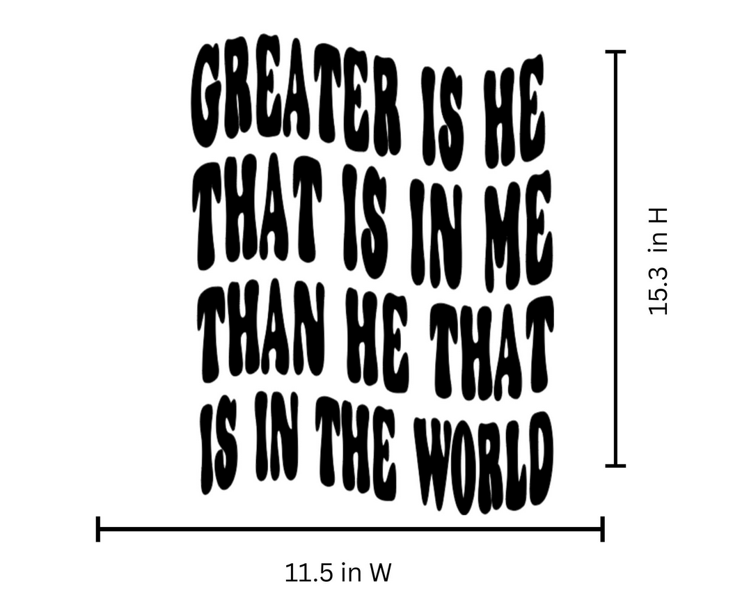 Greater Is He Iron Vinyl Decal | Custom Scripture HTV for Shirts | Faith Quote Heat Transfer Vinyl | Christian Apparel Heat Press Decal