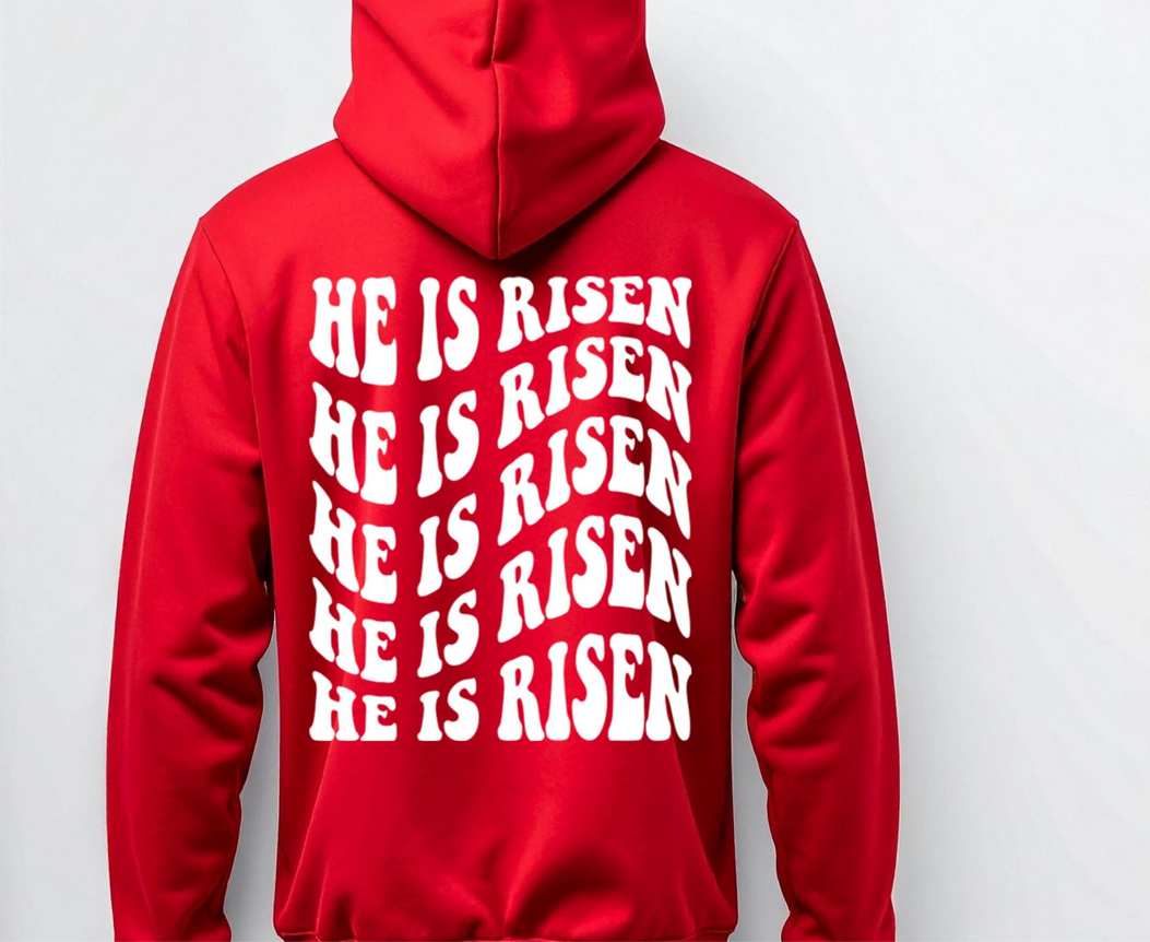 He Is Risen Decal | Easter Jesus Shirt Vinyl | Custom Iron On Graphic | Soft No Background Design | Religious Hoodie Transfer | Faith Wear
