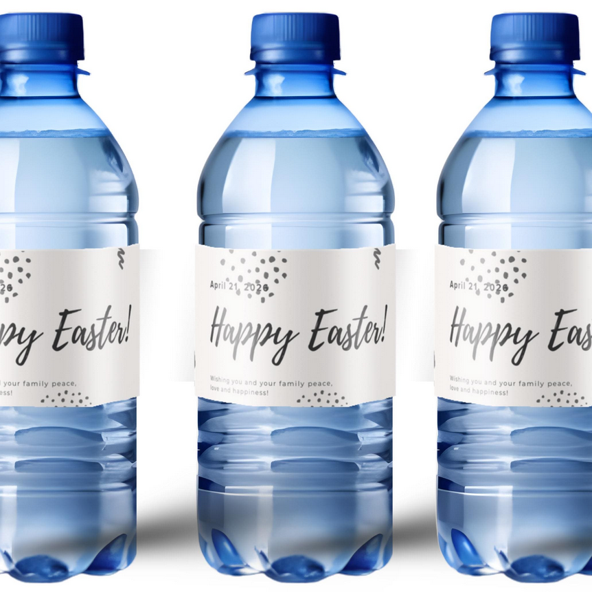 Easter Party Water Bottle Labels | Happy Easter Eggs Theme | Glossy Party Decor | Peel and Stick