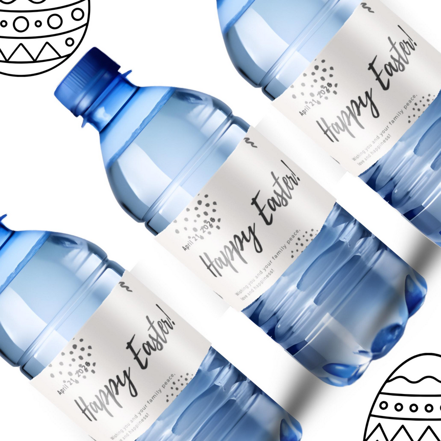 Easter Party Water Bottle Labels | Happy Easter Eggs Theme | Glossy Party Decor | Peel and Stick