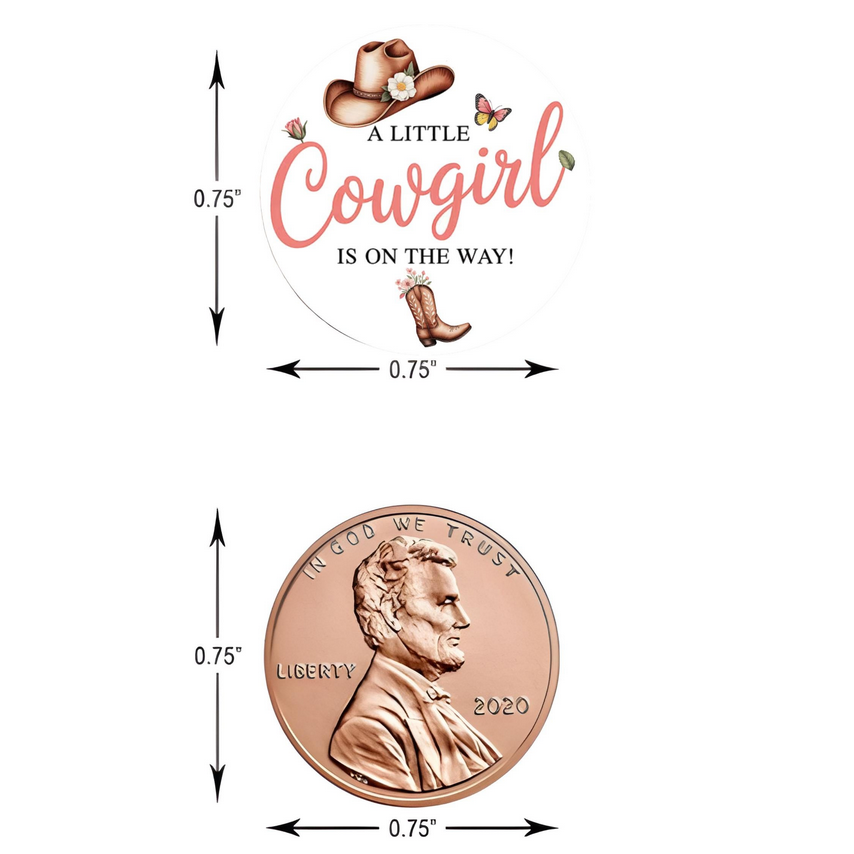 Cowgirl Baby Shower Kiss Candy Stickers | A Little Cowgirl Is On The Way Phrase | Cowgirl Hat And Boot Design | 100| Glossy