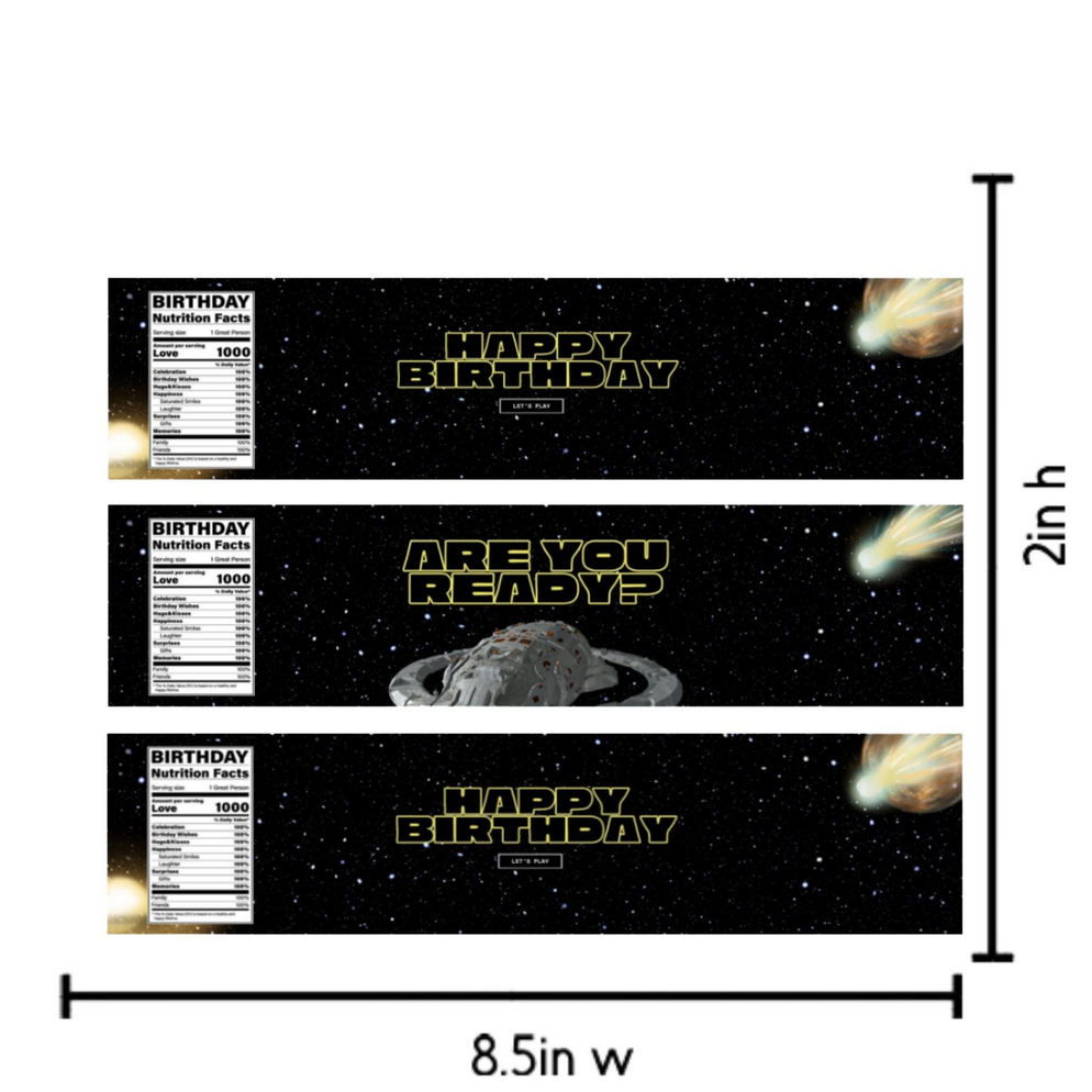 Space Theme Birthday Water Bottle Labels | Galaxy Party Decorations | Happy Birthday Bottle Wraps