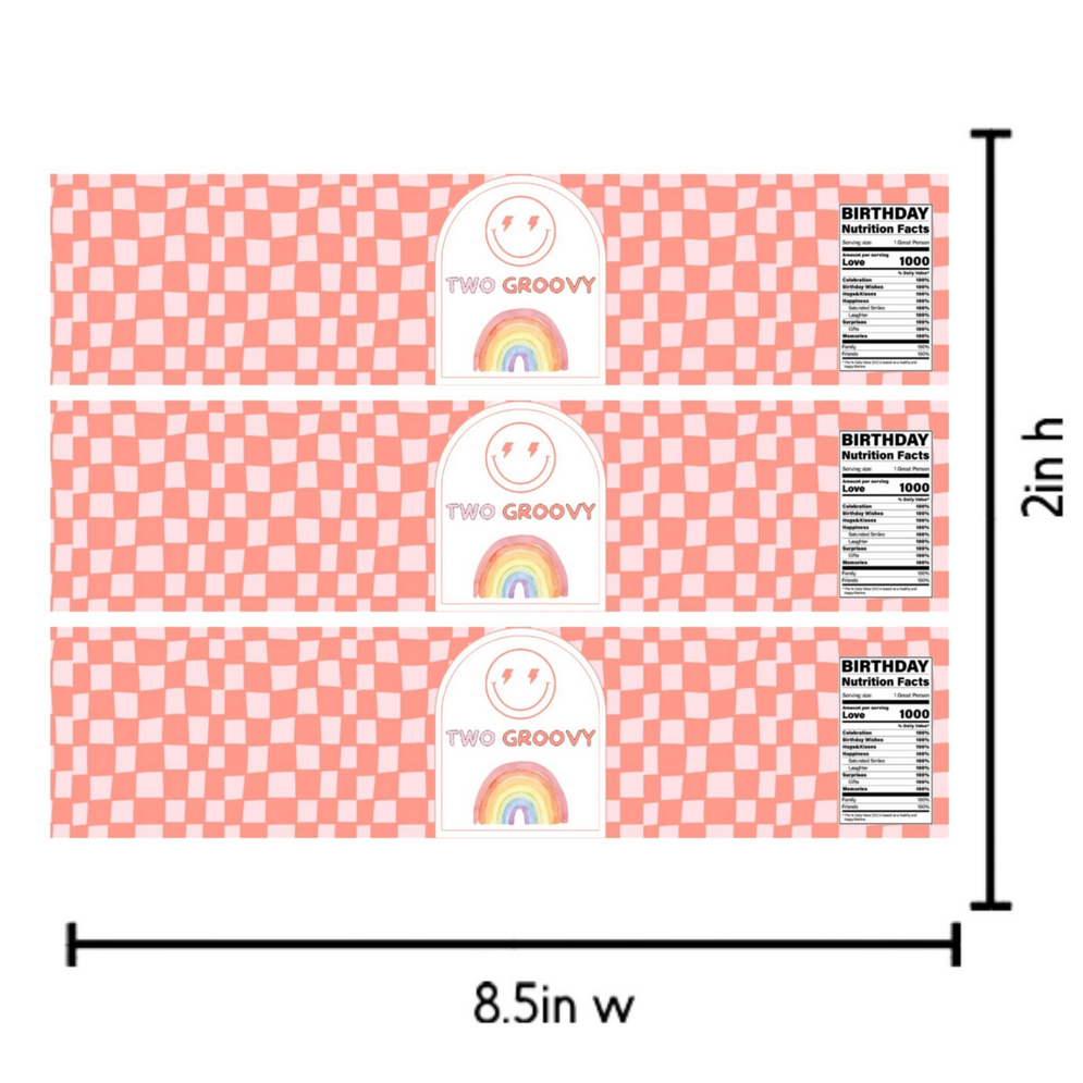 Groovy 2nd Birthday Water Bottle Labels | Two Groovy Smiley Face Theme | Glossy Party Decor | Peel and Stick|12
