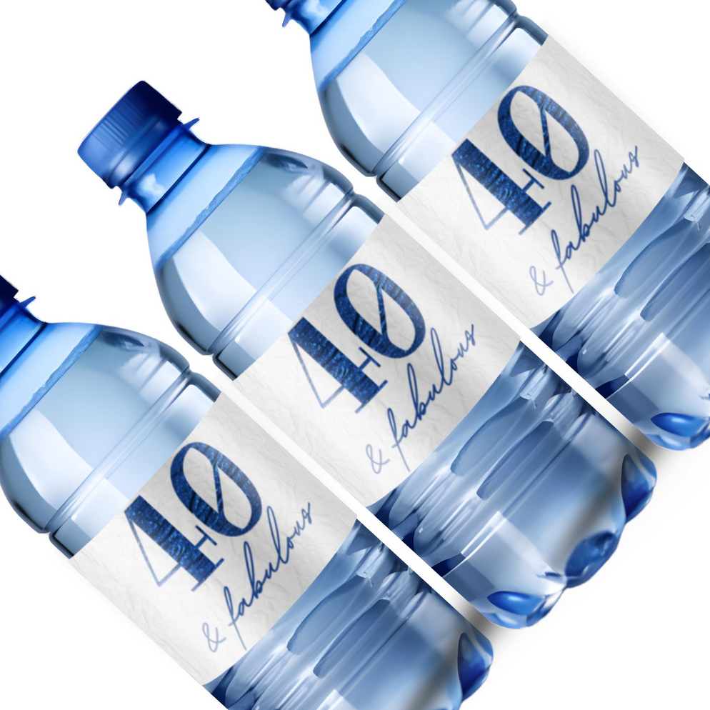 40 and Fabulous Water Bottle Labels | Jean Background| 40th birthday favors| 12| Glossy