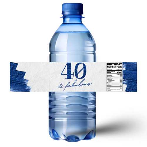 40 and Fabulous Water Bottle Labels | Jean Background| 40th birthday favors| 12| Glossy