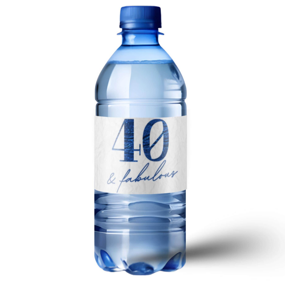 40 and Fabulous Water Bottle Labels | Jean Background| 40th birthday favors| 12| Glossy