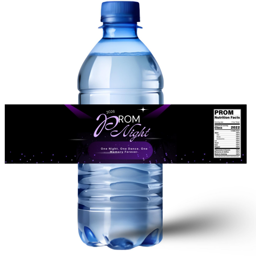 2026 Prom Night Water Bottle Labels | Prom Celebration Design | Water Bottle Wraps | Glossy