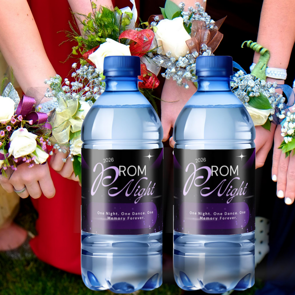 2026 Prom Night Water Bottle Labels | Prom Celebration Design | Water Bottle Wraps | Glossy