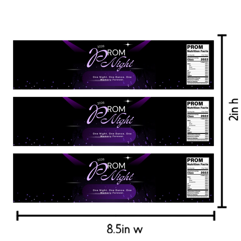 2026 Prom Night Water Bottle Labels | Prom Celebration Design | Water Bottle Wraps | Glossy