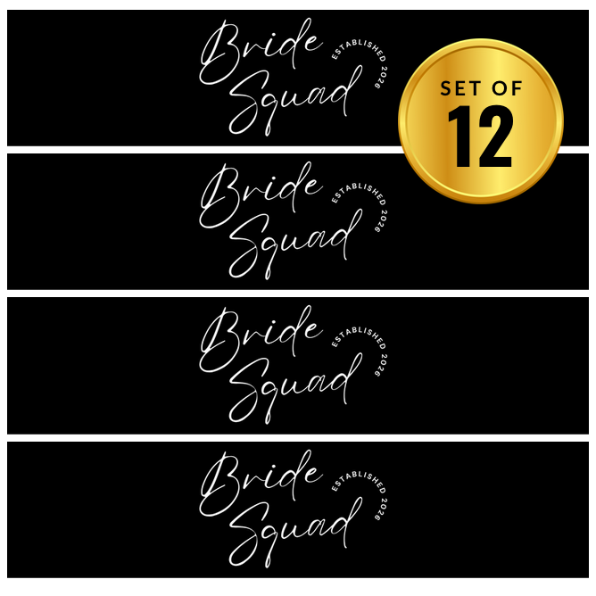 Bride Squad Water Bottle Labels | Set Of 12 | Bridal Shower Drink Wraps | Elegant| Established in 2026