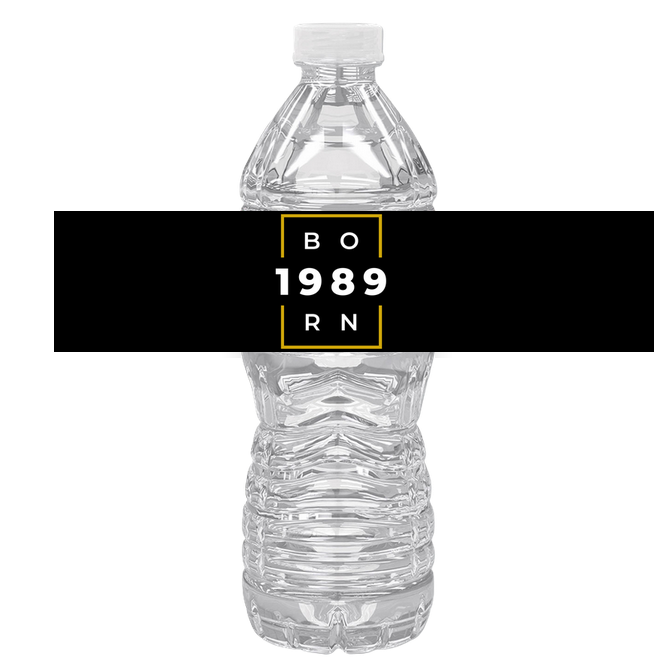 Born 1989 Birthday Water Bottle Labels | Set Of 12 | Milestone Party Favors | Drink Wraps