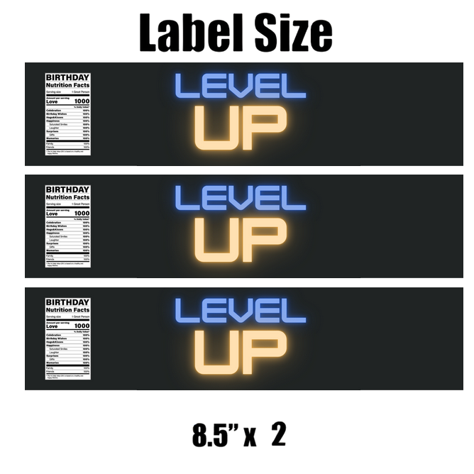 Level Up Gamer Birthday Water Bottle Labels | Set Of 12 Gaming Drink Wraps