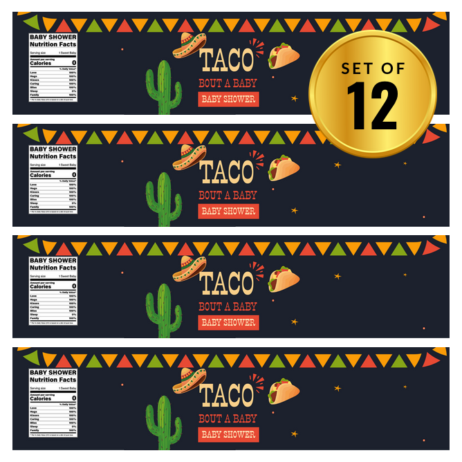 Taco Bout Baby Water Bottle Labels | Set Of 12 | Baby Shower Decor | Taco Theme | Drink Wraps