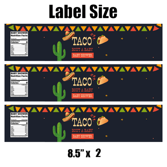 Taco Bout Baby Water Bottle Labels | Set Of 12 | Baby Shower Decor | Taco Theme | Drink Wraps