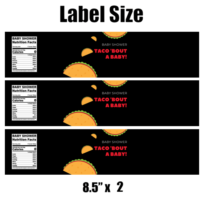 Taco Bout A Baby Water Bottle Labels | Set Of 12 | Taco Theme Baby Shower| Drink Wraps