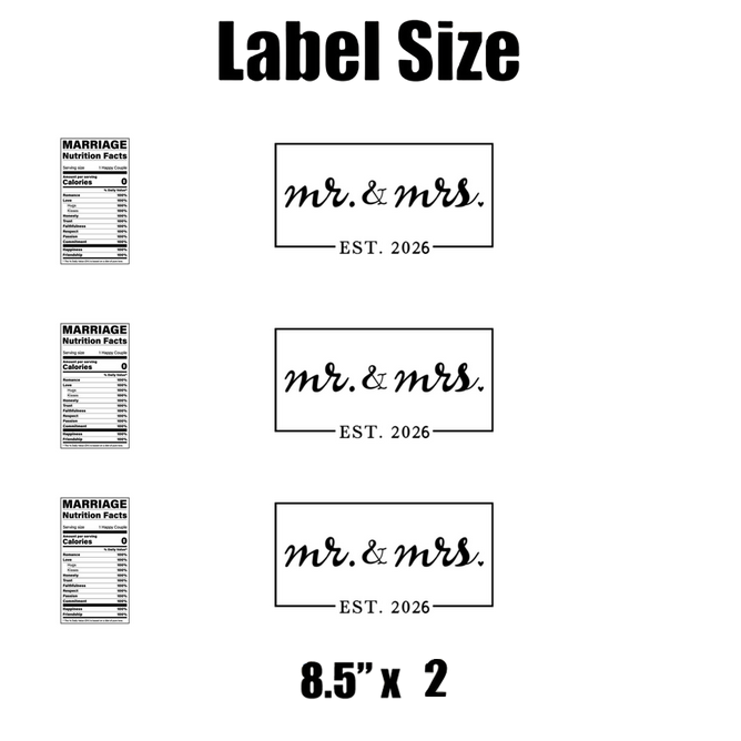 Mr And Mrs | Bridal Shower Water Bottle Labels | Set Of 12 | Est 2026 | Wedding Favors | Elegant Drink Wraps