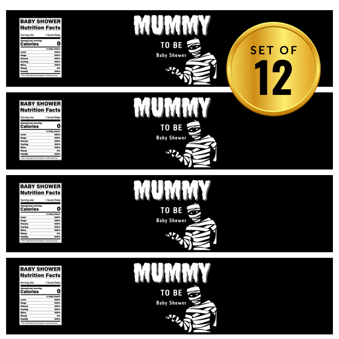 Mummy To Be Water Bottle Labels | Set Of 12 | Spooky Baby Shower Favors | Mummy Theme | Cute Drink Wraps | Halloween Shower
