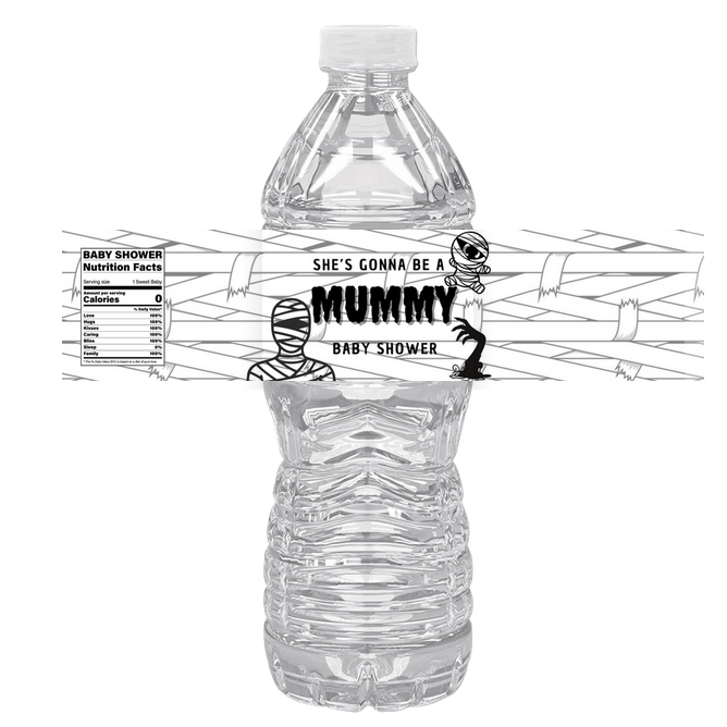 She’s Gonna Be A Mummy Water Bottle Labels| Set Of 12 |Spooky Baby Shower Favors | Halloween Shower