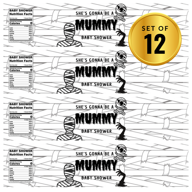She’s Gonna Be A Mummy Water Bottle Labels| Set Of 12 |Spooky Baby Shower Favors | Halloween Shower