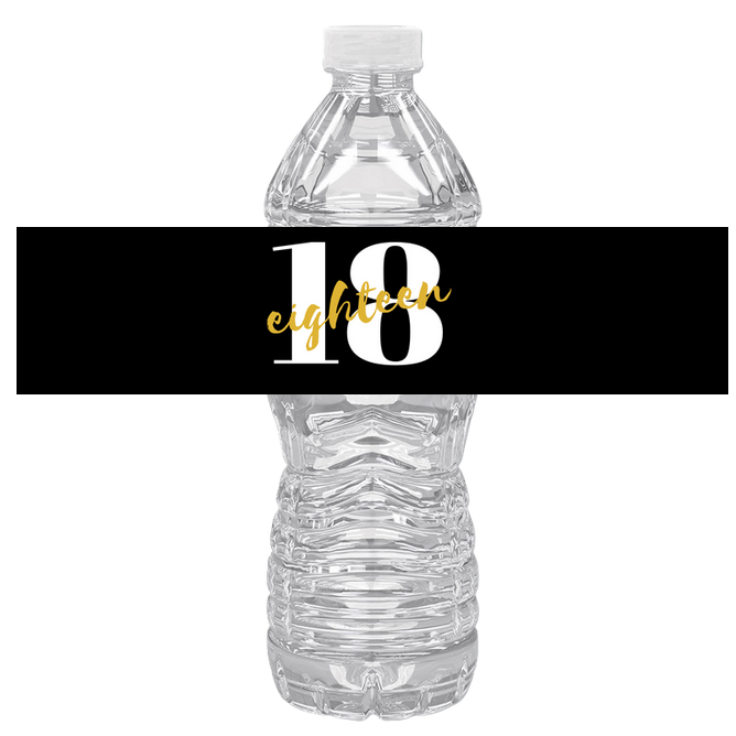 Custom 18th Birthday Water Bottle Labels| Set of 12| Bottles Wrappers|18 Text| Elegant Design| Drink Labels